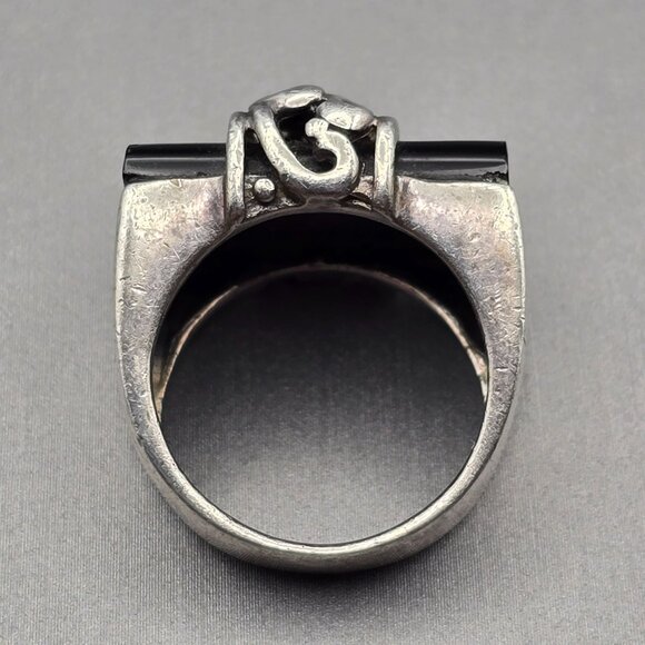 Sterling Silver 925 Black Onyx Statement Ring Size 8 Filigree Accent 8.68g - Picture 5 of 11